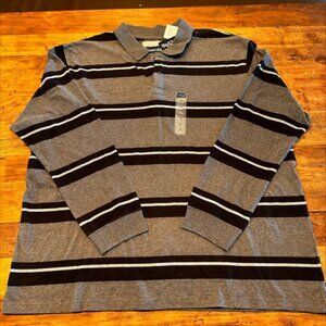 2XL St John's Bay Men's Long Sleeve Polo Shirt Charcoal Grey Big & Tall XXL